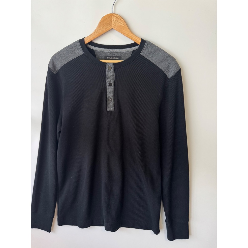 Banana‎ Republic Henley Shirt Long Sleeve Gray Shoulder Detail Size L - Picture 4 of 5